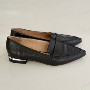 Franco Sarto Black Leather Loafers with Silver Accent